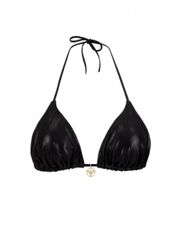 SHINY BLACK Removable Pads Triangle Bikini Top S Vivien Vance